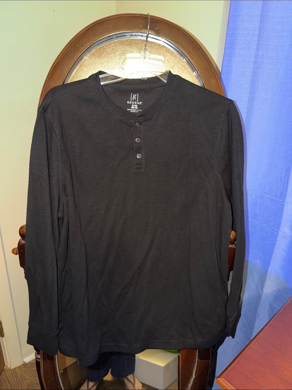 George Black Long-Sleeve Henley Thermal Shirt
